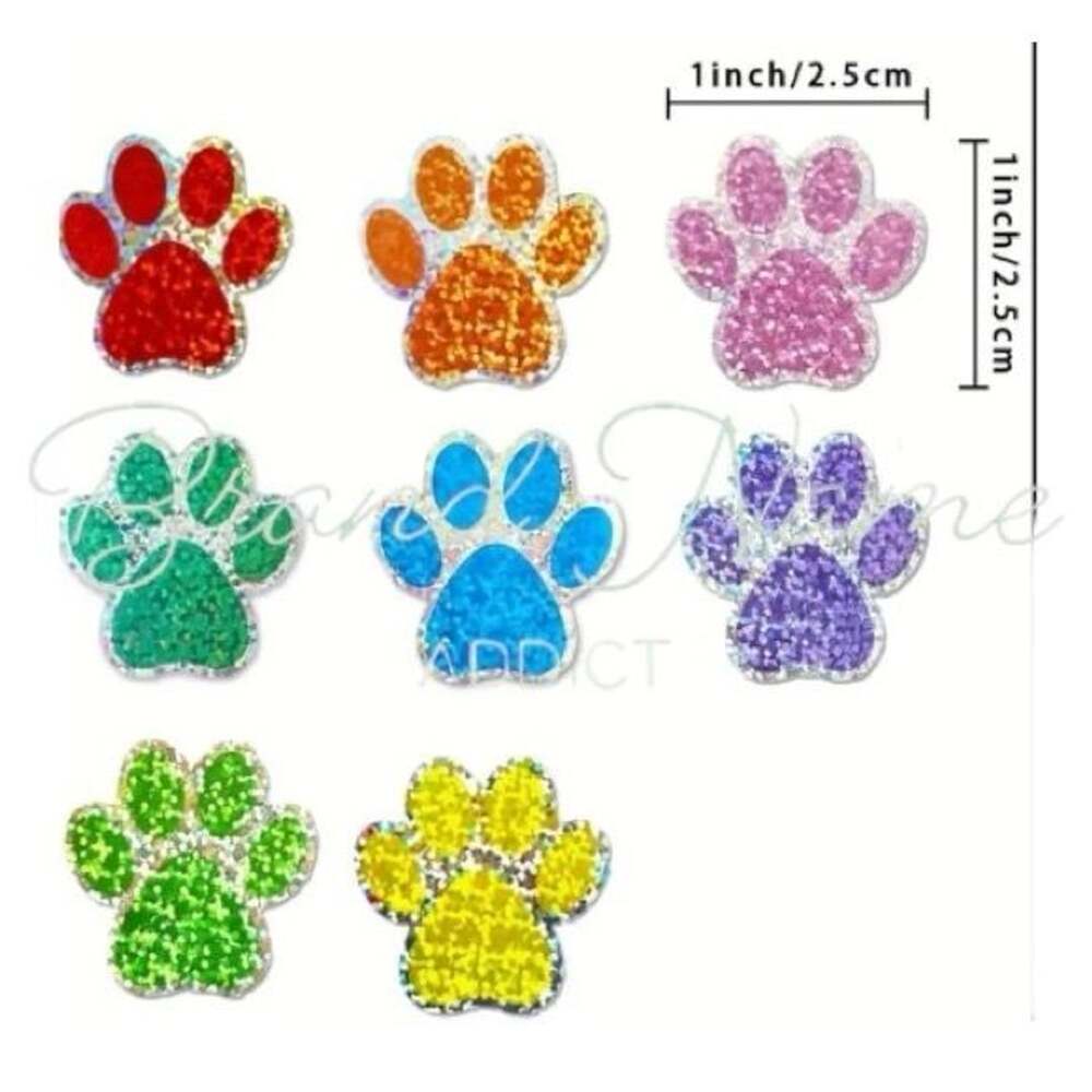 Roll of 500 Paw Print (8 different colors) Glitter Stickers - Picture 2 of 2